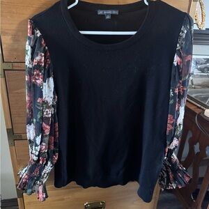 Adrianna Papell Black Top with Floral Sleeves